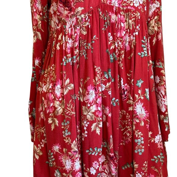 Ralph Lauren Denim & Supply Red Floral Long Sleeved V-Neck Mini Dress sz M - Picture 5 of 8